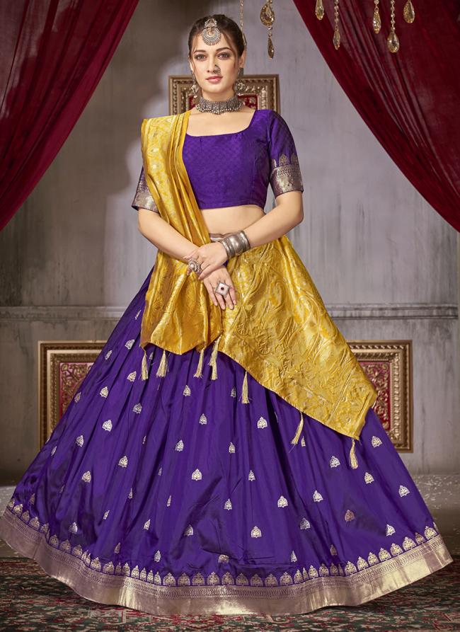 Jacquard Silk Purple Wedding Wear Weaving Lehenga Choli